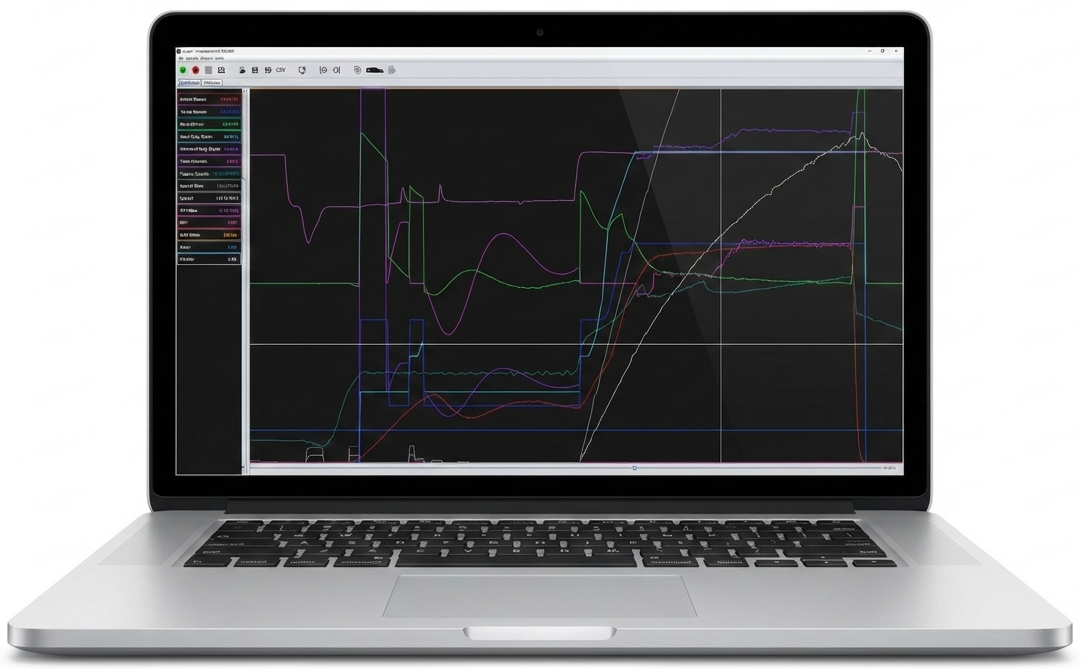 Cortex EBC Windows software interface showing real-time data logging and 3D boost mapping