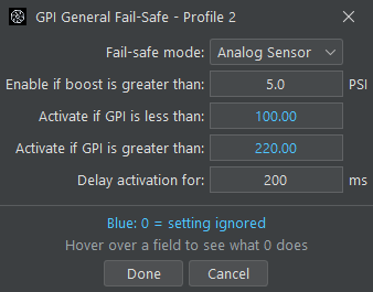 gpi_fail_safe_config GPI General Fail-Safe settings for analog sensor