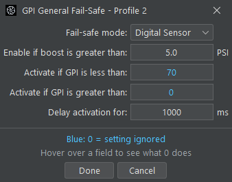 GPI General Fail-Safe settings for digital sensor